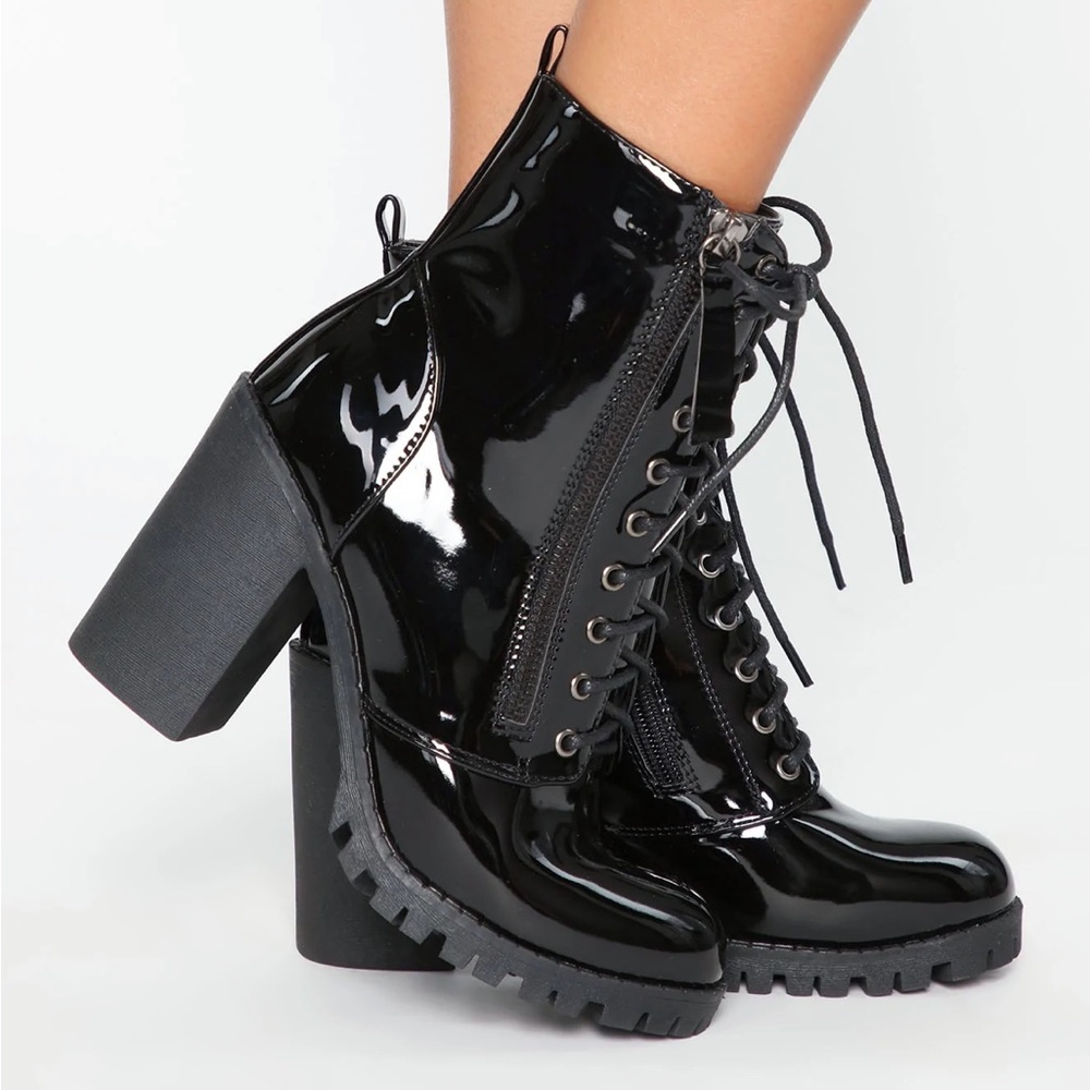 Black glossy boots